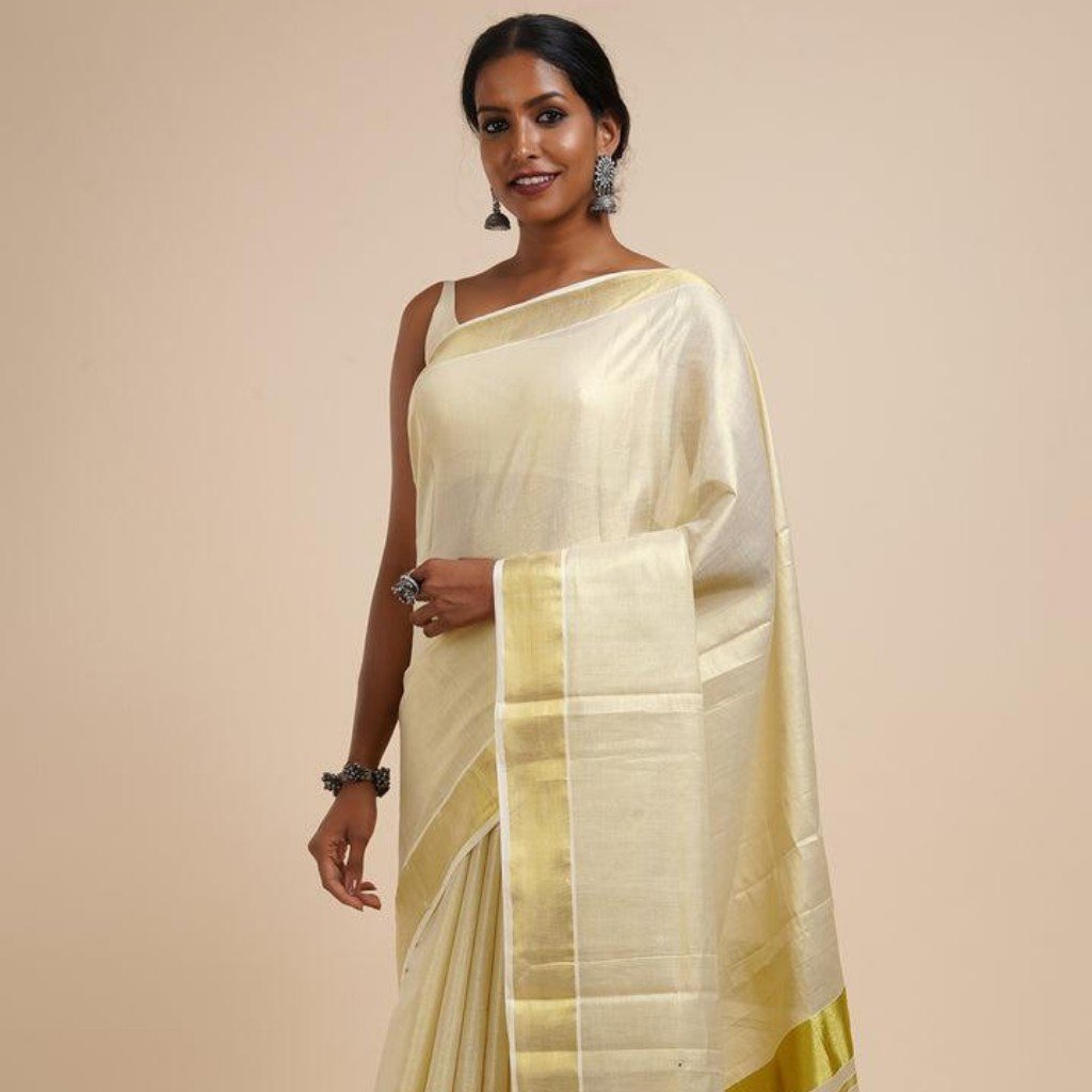 Kaddi Border Tissue Saree - Image 1